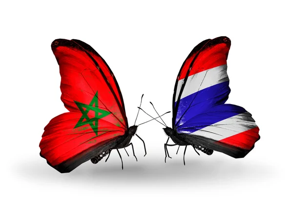 Two butterflies with flags Morocco and Thailand — Stock Photo, Image