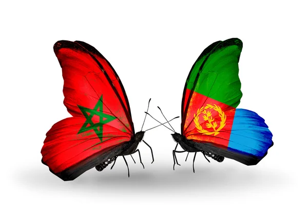 Two butterflies with flags  Morocco and Eritrea — Stock Photo, Image