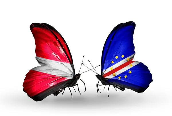 Two butterflies with flags of Latvia and  Cape Verde — Stock Photo, Image