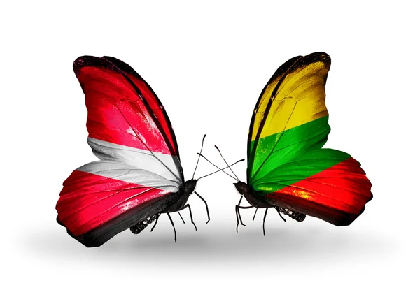 Two butterflies with flags of Latvia and Lithuania — Stock Photo, Image