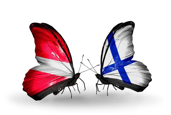 Butterflies with flags of Latvia and  Finland — Stock Photo, Image