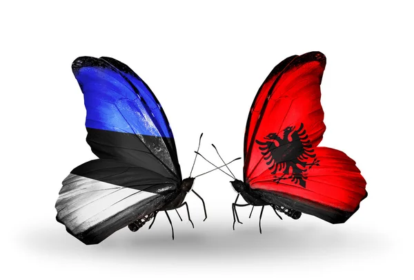 Motyle z flagami Estonii i albania — Zdjęcie stockowe