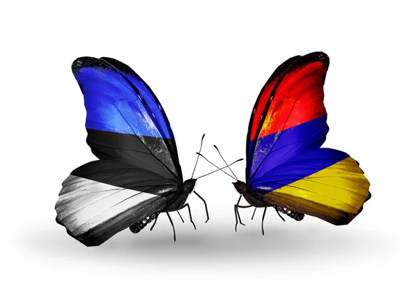 Butterflies with flags of Estonia and Armenia — Stock Photo, Image