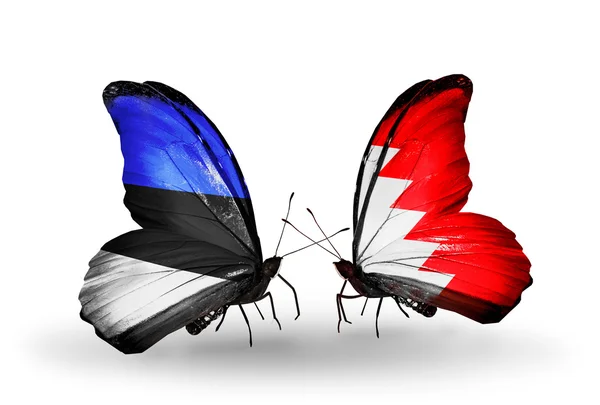 Vlinders met vlaggen van Estland en Bahrein (Bahrain) — Stockfoto
