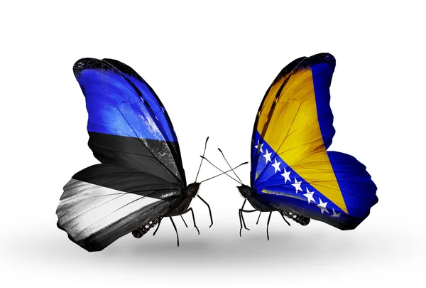 Butterflies with flags of Estonia and Bosnia and Herzegovina — Stock Photo, Image