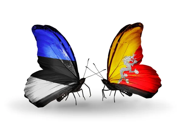 Бабочки с флагами Эстонии и Брунея — стоковое фото