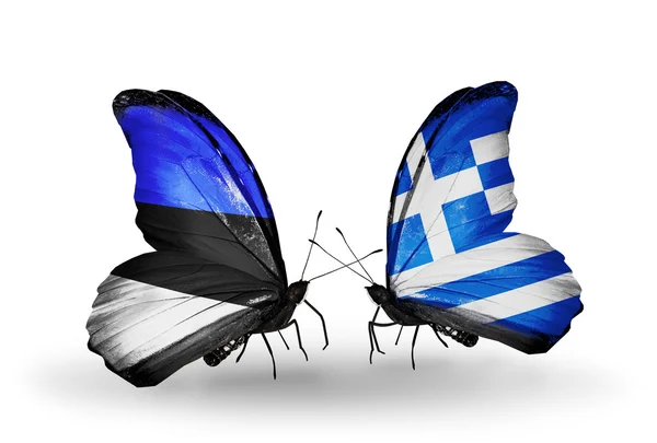 Бабочки с флагами Эстонии и Греции — стоковое фото