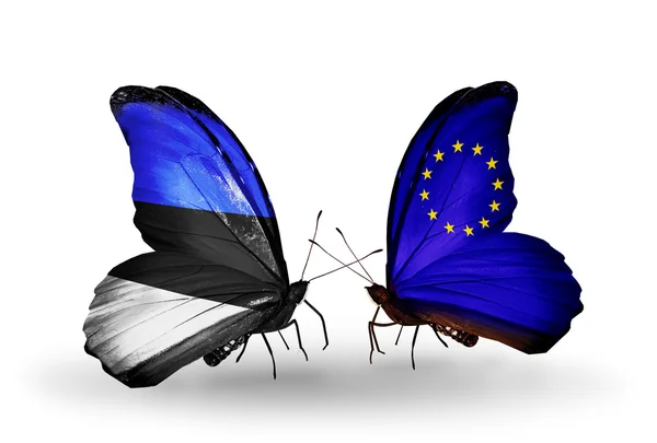 Motýli s vlajkami Estonska a Evropské unie — Stock fotografie