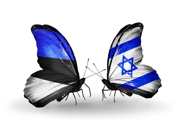 Butterflies with flags of Estonia and Israel — Stock Photo, Image