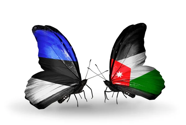 Butterflies with flags of Estonia and Jordan — Stock Photo, Image