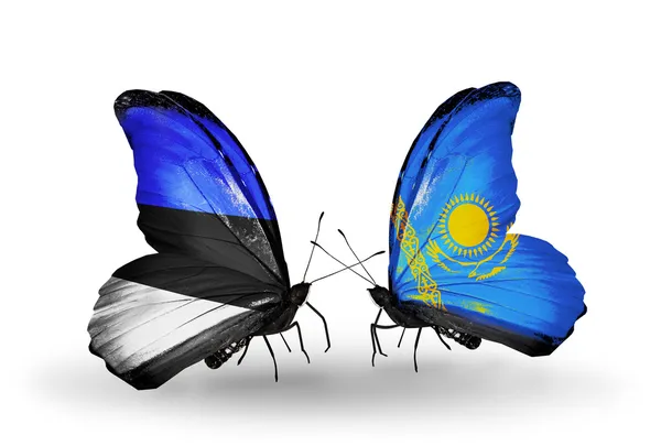 Schmetterlinge mit Flaggen von Estland und Kasachstan — Stockfoto