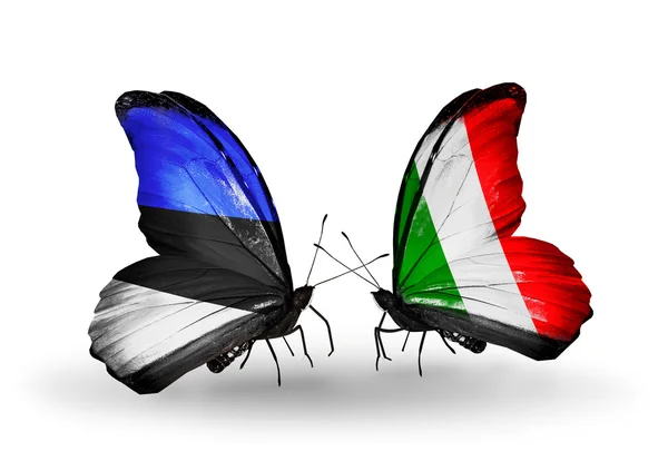 Mariposas con banderas de Estonia e Italia — Foto de Stock