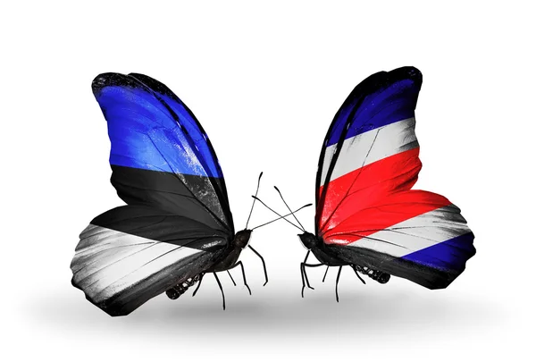 Butterflies with flags of Estonia and Costa Rica — Stock Photo, Image