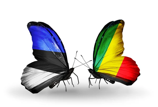 Mariposas con banderas de Estonia y Kongo — Foto de Stock