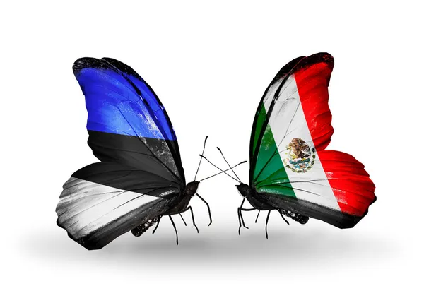 Mariposas con banderas de Estonia y México — Foto de Stock