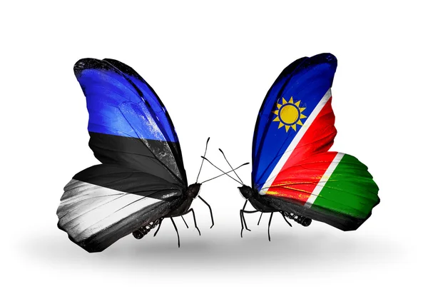 Mariposas con banderas de Estonia y Namibia — Foto de Stock