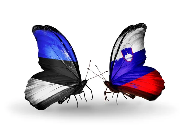 Dos mariposas con banderas de Estonia y Eslovenia —  Fotos de Stock