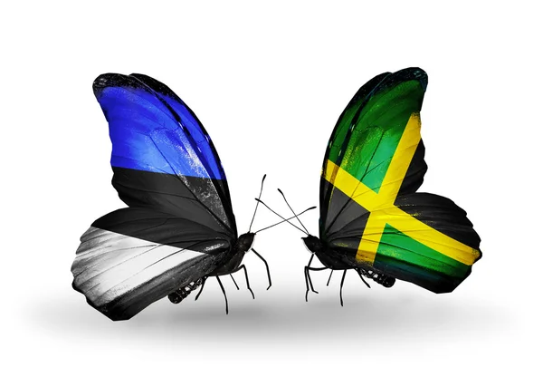 Motyle z flagami Estonii i Jamajka — Zdjęcie stockowe