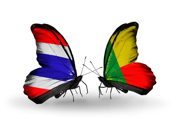 Sommerfugle med flag Thailand og Benin - Stock-foto