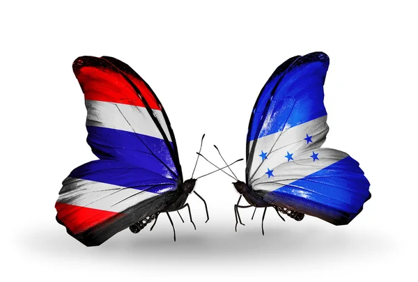 Two butterflies with flags of Thailand and Honduras — Stock Photo, Image