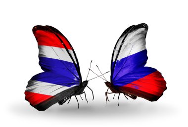 kelebekler kanat Tayland ve Rus bayrakları