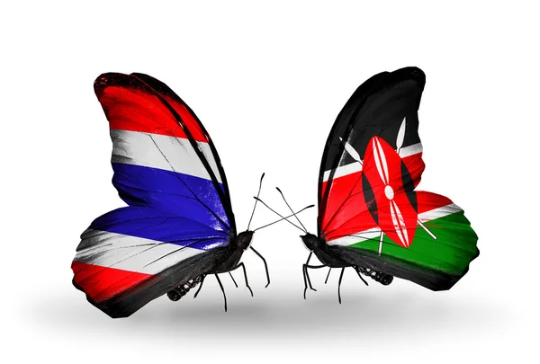 Two butterflies with flags of  Thailand and Kenya — Stock Photo, Image