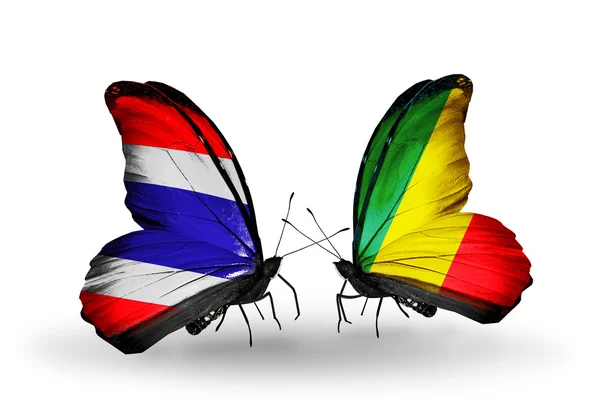 Two butterflies with flags of  Thailand and Kongo — Stock Photo, Image