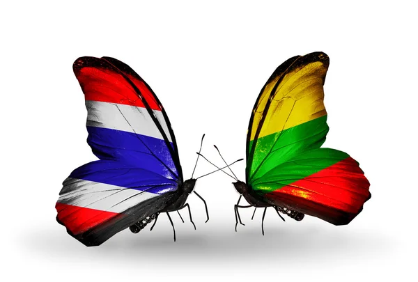 Two butterflies with flags of  Thailand and Lithuania — Stock Photo, Image