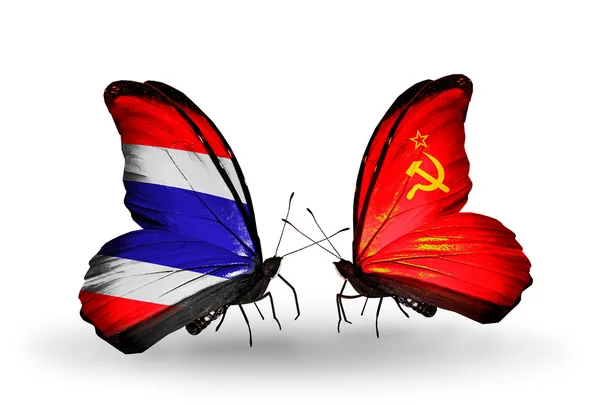 Butterflies with flags on wings of Thailand and Soviet Union — Stock Photo, Image