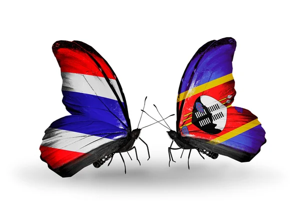 Butterflies with flags on wings of Thailand and Swaziland — Stock Photo, Image