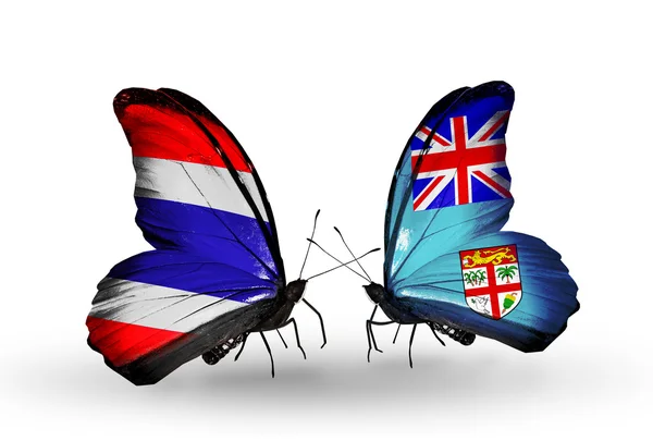 Butterflies with flags on wings of Thailand and Fiji — Stock Photo, Image