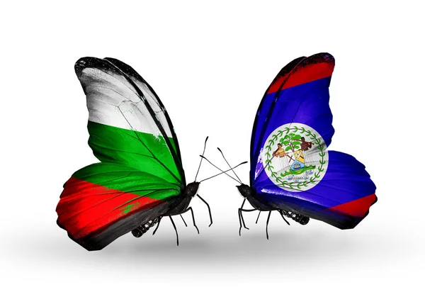 Borboletas com bandeiras da Bulgária e Belize em asas — Fotografia de Stock