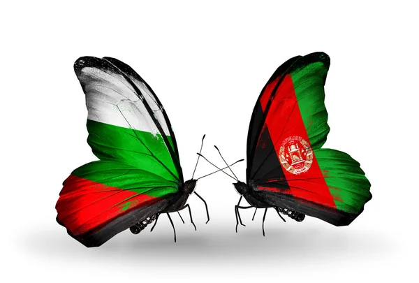 Borboletas com bandeiras da Bulgária e Afeganistão em asas — Fotografia de Stock