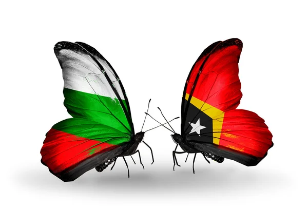 Butterflies with Bulgaria and East Timor flags on wings — Stock Photo, Image