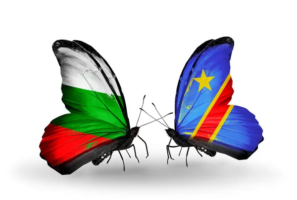 Butterflies with Bulgaria and Kongo flags on wings — Stock Photo, Image