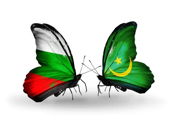 Butterflies with Bulgaria and Mauritania flags on wings — Stock Photo, Image