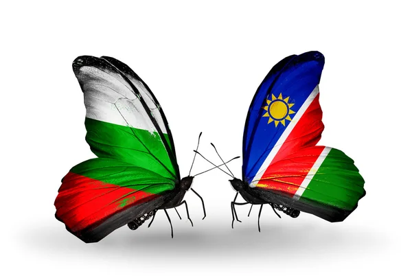 Vlinders met Bulgarije en Namibië vlaggen op vleugels — Stockfoto