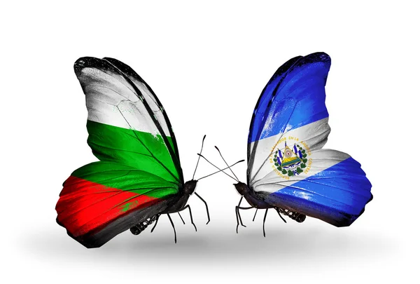 Butterflies with Bulgaria and Salvador flags on wings — Stock Photo, Image