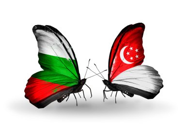 Kelebek kanatları üzerinde Bulgaristan ve Singapur bayraklı