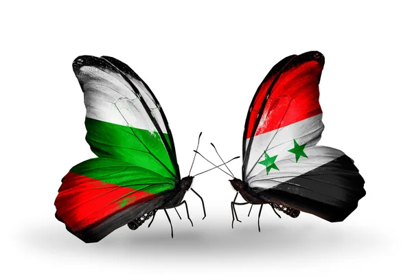 Papillons avec la Bulgarie et la Syrie drapeaux sur les ailes — Photo