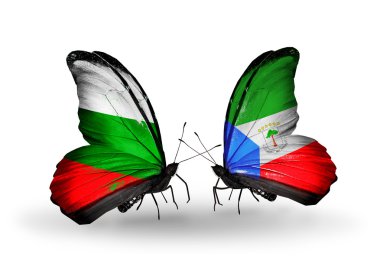 Kelebek kanatları üzerinde Bulgaristan ve Ekvator Ginesi bayraklı