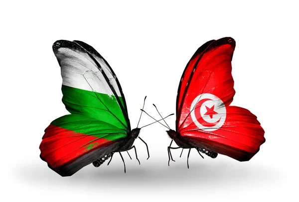 Vlinders met Bulgarije en Tunesië vlaggen op vleugels — Stockfoto