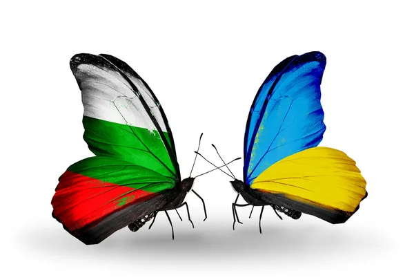 Butterflies with Bulgaria and Ukraine flags on wings — Stock Photo, Image