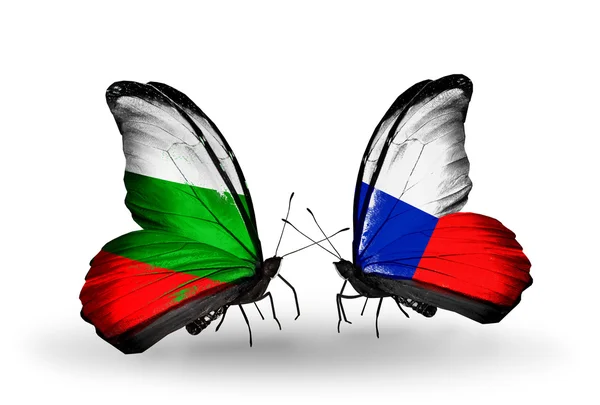 Butterflies with Bulgaria and Czech flags on wings — Stock Photo, Image
