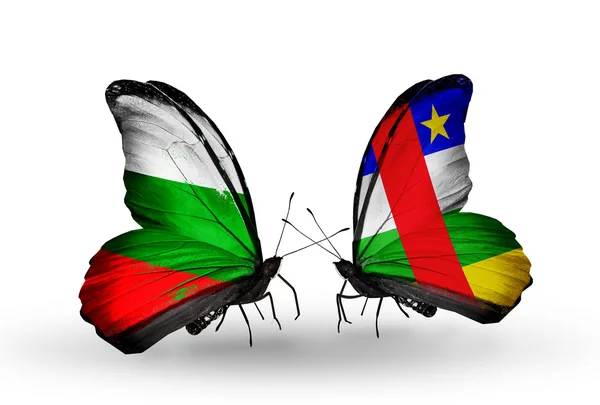 Butterflies with Bulgaria and Central African Republic flags on wings — Stock Photo, Image