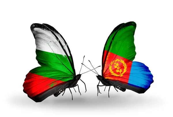Borboletas com bandeiras da Bulgária e Eritreia em asas — Fotografia de Stock