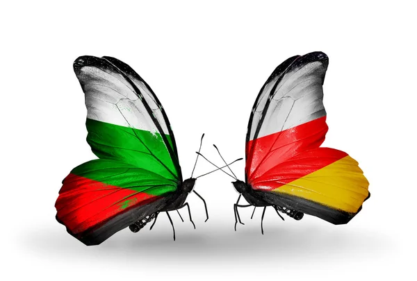 Butterflies with Bulgaria and South Ossetia flags on wings — Stock Photo, Image
