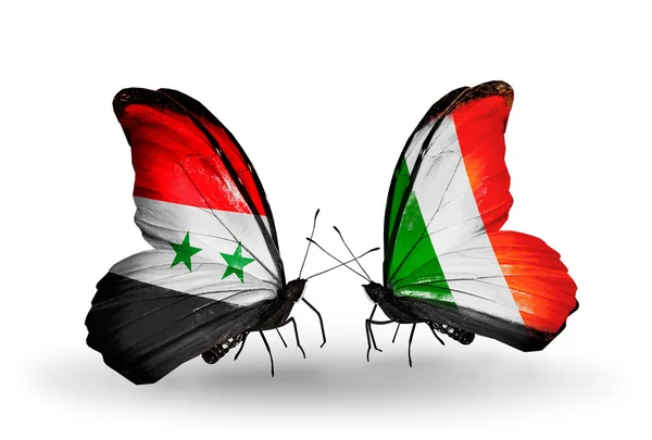 Papillons avec drapeaux de Syrie et d'Irlande sur les ailes — Photo