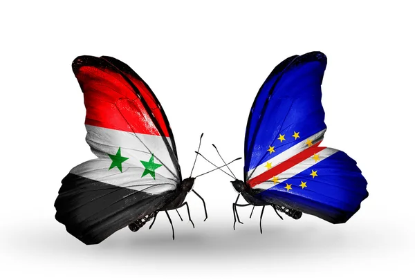 Vlinders met Syrië en verde vlaggen op vleugels — Stockfoto