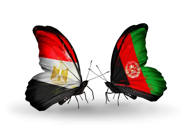 Borboletas com bandeiras do Egito e Afeganistão — Fotografia de Stock